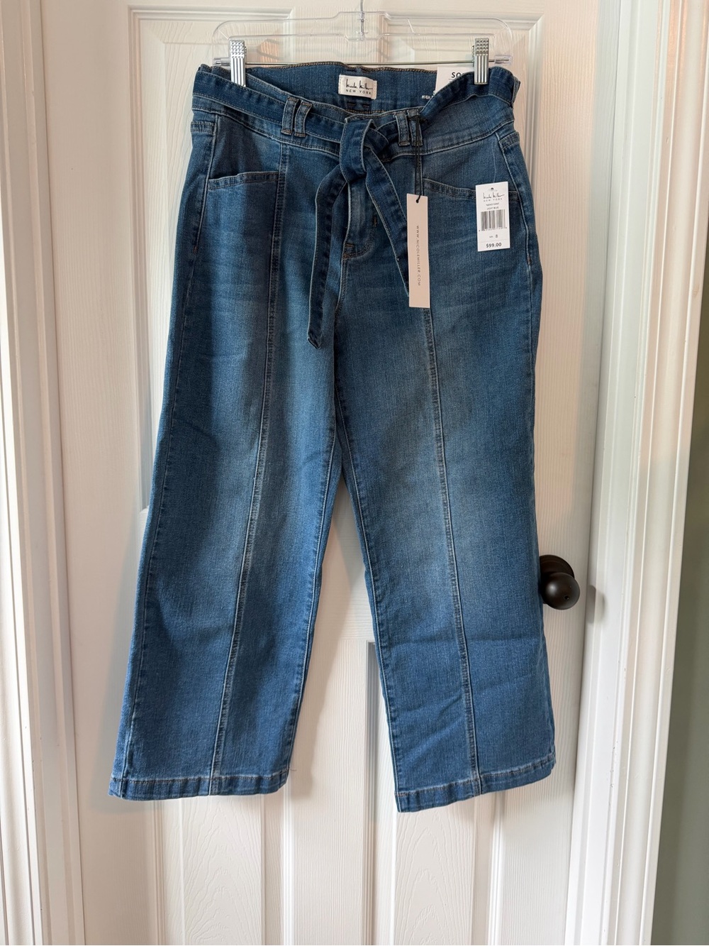 Nicole Miller Ankle Length or Petite Belted Stretch SOHO Wide Leg Jeans sz 8 - Picture 2 of 10